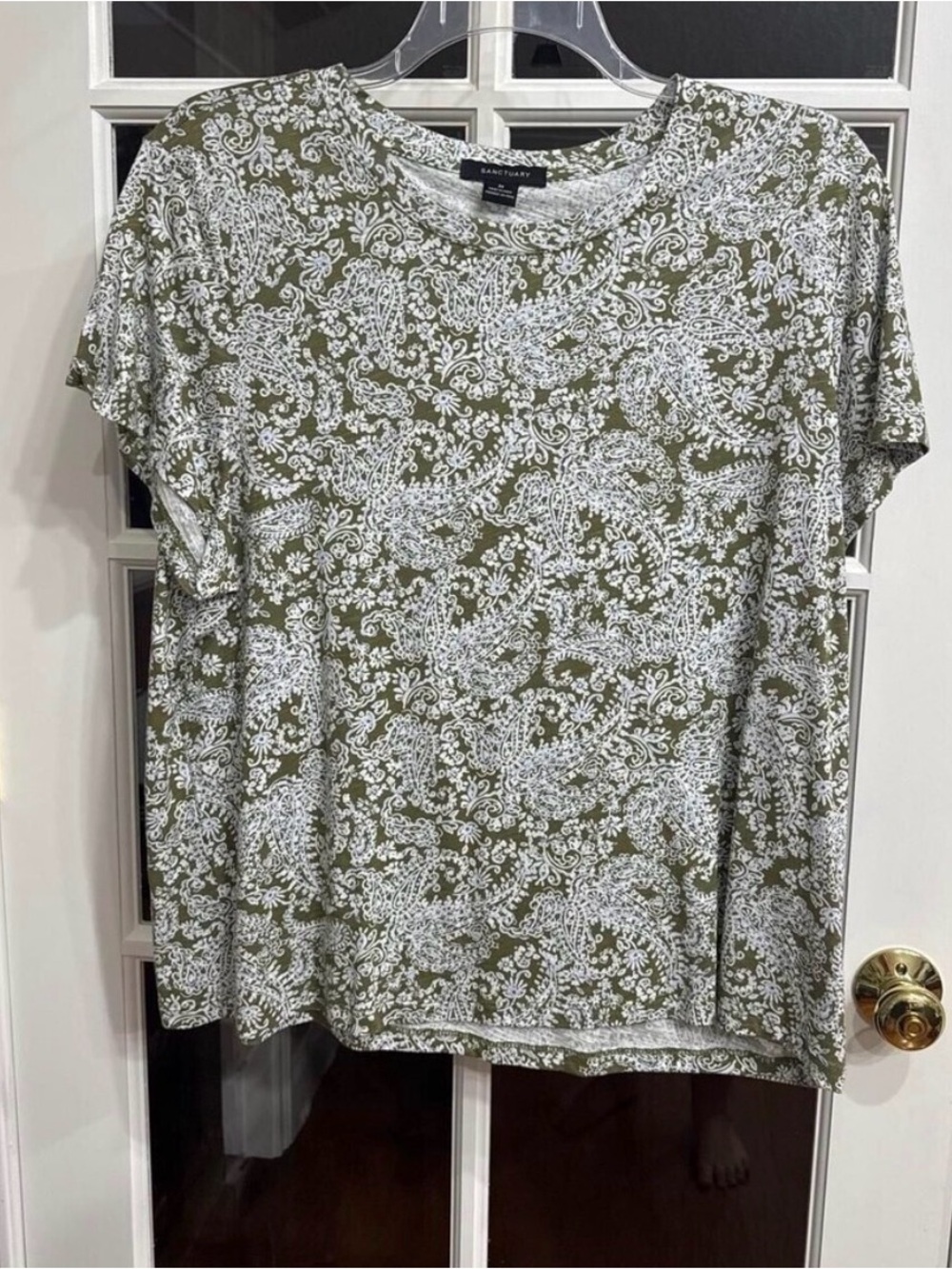 Sanctuary Olive & White Paisley Short Sleeve Tee - Relaxed Fit